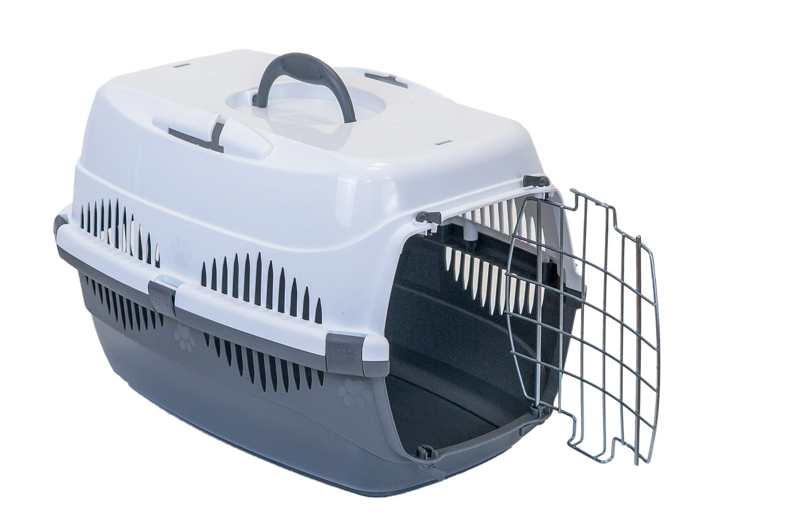 фото HOMEPET 43 см х 29 см х 27,5 см переноска для животных малая серо-белая