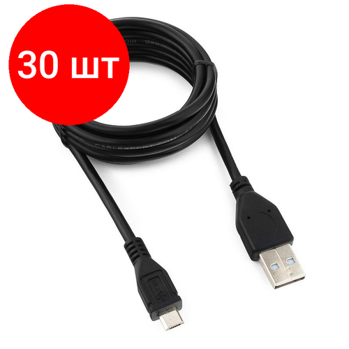 Комплект 30 штук, Кабель USB 2.0 - Micro USB, М/М, 1.8 м, Cablexpert, чер, CCP-mUSB2-AMBM-6 кабель cablexpert usb microusb ccp musb2 ambm 0 3 м черный