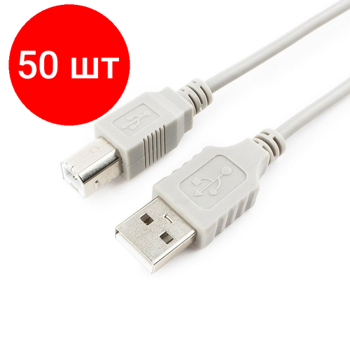 Комплект 50 штук, Кабель USB A 2.0 - USB B, М/М, 1.8 м, Gembird, сер, CC-USB2-AMBM-6 кабель vga 1 8 м gembird м м экранированный для передачи аналогового видео cc pvga 6