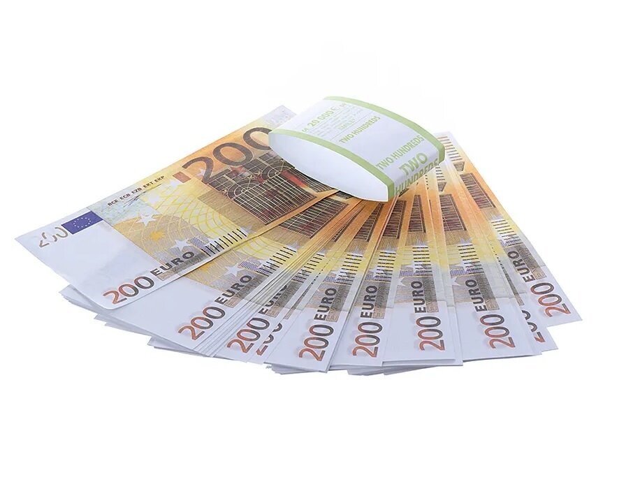 Сувенирные деньги из банка приколов пачка 200 евро — фото 1
