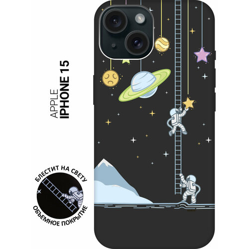 фото Силиконовый чехол на apple iphone 15 / эпл айфон 15 с рисунком "ladder into space" soft touch черный slvgo