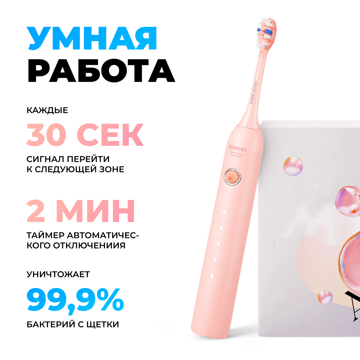 Электрическая зубная щётка Soocas D3 All-Care Sonic Electric Toothbrush Pink 2 насадки в комплекте глобальная версия розовая