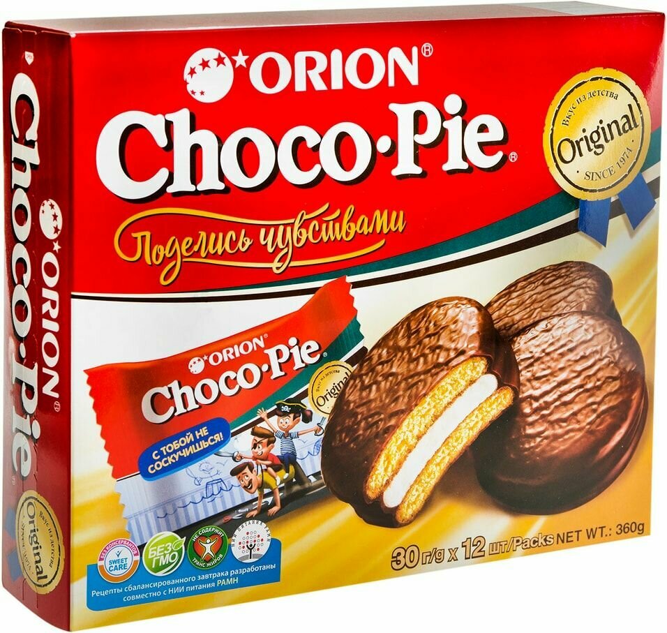 Пирожное Orion Choco Pie в глазури 12шт*30г х 3шт