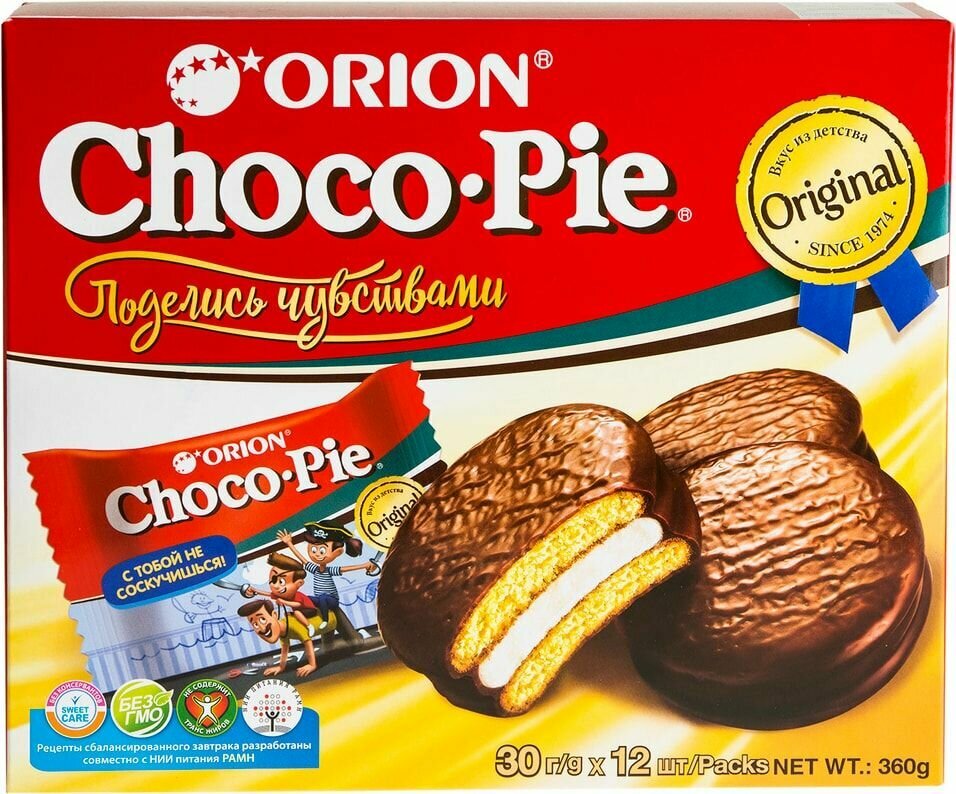 Пирожное Orion Choco Pie в глазури 12шт*30г - фотография № 2