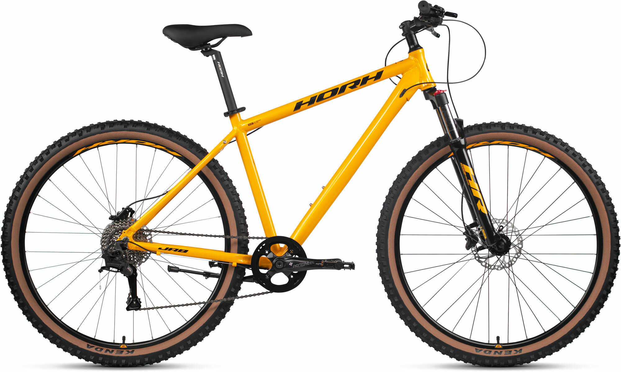 Велосипед горный HORH JAB JAB29AM 29" (2024), хардтейл, взрослый, мужской, алюминиевая рама, 8 скоростей, дисковые гидравлические тормоза, цвет Yellow-Black, желтый/черный цвет, размер рамы 21", для роста 185-195 см