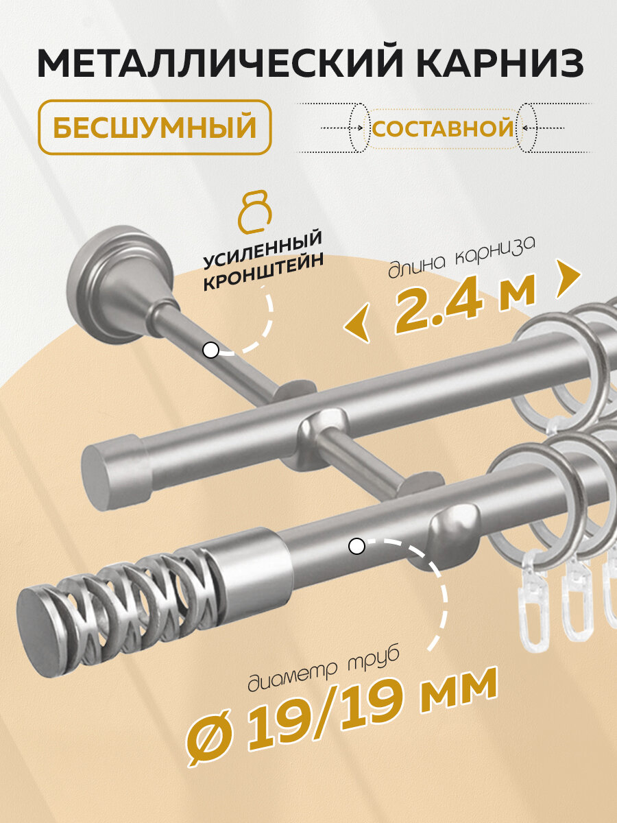 Карниз для штор Mirtex Premium, двухрядный металл, сатин 240х19