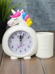 Часы настольные с будильником и подставкой для канцелярии Rainbow unicorn white