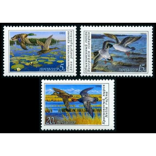 Почтовые марки СССР 1990 г. Фауна. Утки. Серия из 3 марок. MNH(**) почтовые марки ссср 1990 г советские разведчики серия из 5 марок mnh