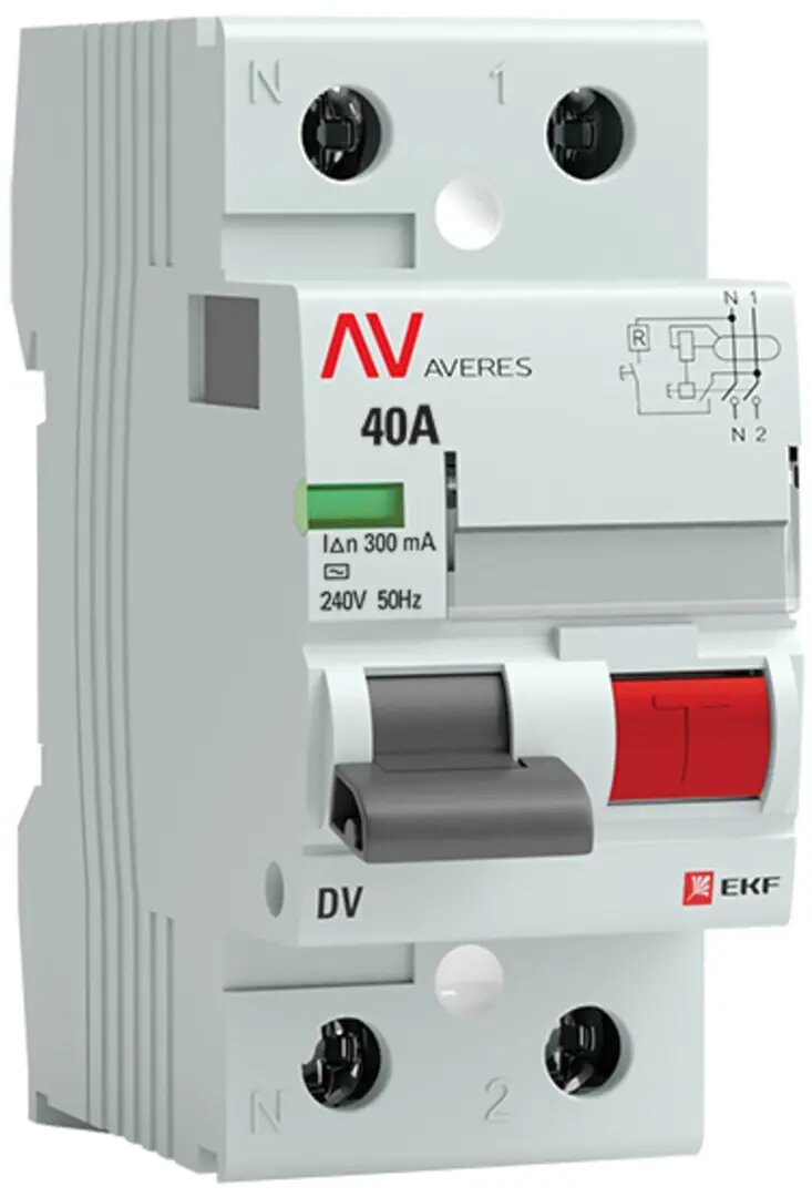 УЗО EKF Averes DV 2P 40 A 300 мА 10 кА AC rccb-2-40-300-ac-av