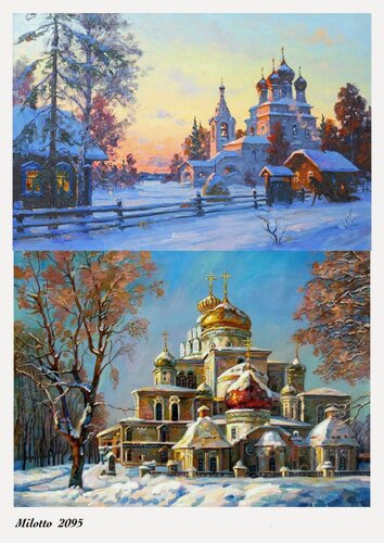 Изображение товара Декупажная карта А4 рисовая бумага зимняя церковь 2095