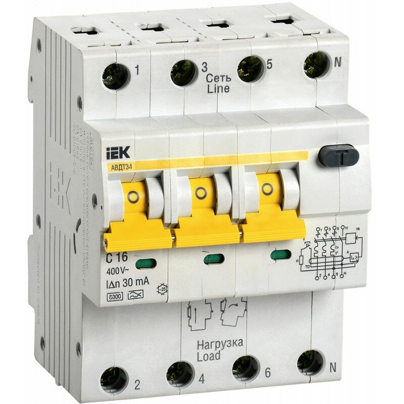 KARAT Автоматический выключатель дифференциального тока АВДТ 34 C16 30мА тип A IEK, цена за 1 шт