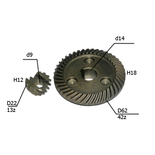 Коническая пара №63 14х61 42 зуб, 9х22 13 зуб зуб за зуб