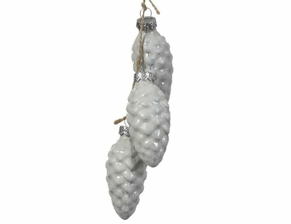 Ёлочное украшение-гроздь шишки, белый, стекло, 14 см, подвеска, Kaemingk
