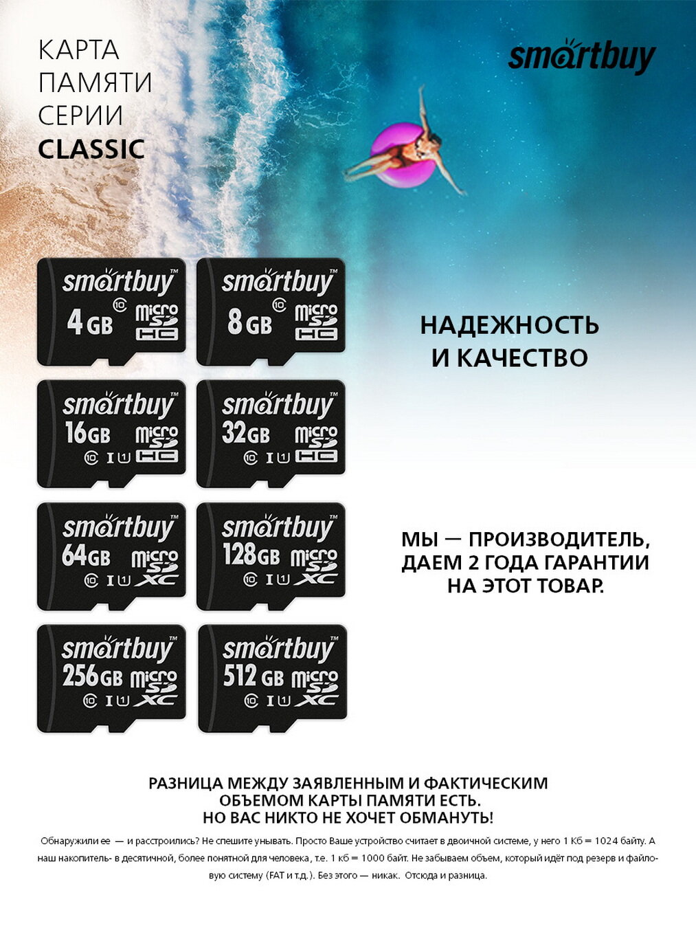 Micro SDXC карта памяти Smartbuy 64GB Class 10 UHS-1 (с адаптером SD) — фото 1