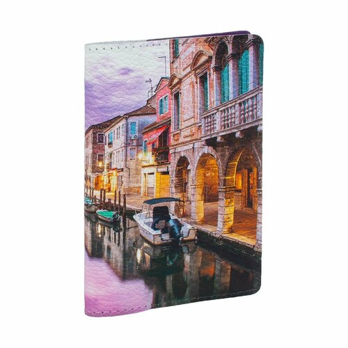 Обложка для паспорта Eshemoda Обложка на паспорт с принтом Eshemoda “Вечерний канал Венеции”, натуральная кожа 047444087, фиолетовый