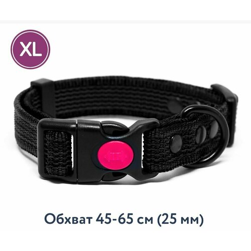 Ошейник прорезиненный, 45-65 см (XL), ширина 25 мм, Woofy Rubber B, с латексной нитью, нейлон, для крупных собак, черный