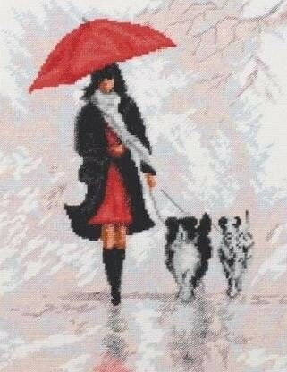 Дама с собачками #11.009 Палитра Набор для вышивания 20 х 26 см Счетный крест