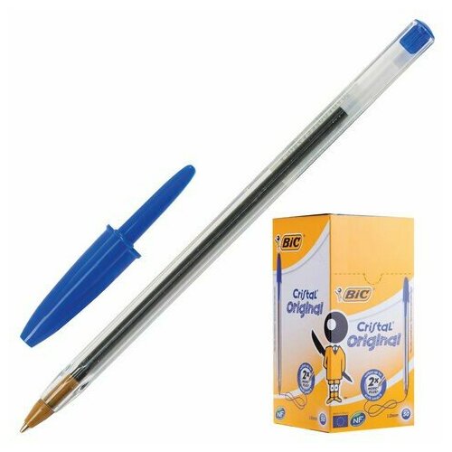 Ручка шариковая BIC Cristal, синяя, корпус прозрачный, узел 1 мм, линия письма 0,32 мм, 847898