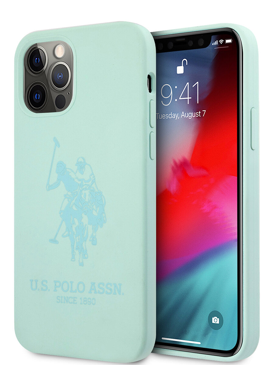 Чехол U.S. Polo Assn. Liquid Silicone Double horse Hard для iPhone 12 Pro Max, Mint