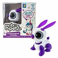 1TOY RoboPets игрушка интерактивная Кролик бел/фиол (mini), свет, звук, движение (2*ААА, не входят), коробка 12,5x8x12,5