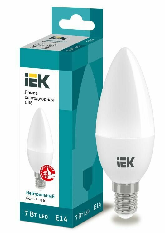 Лампа светодиодная (LED) Свеча Е14 7Вт 630лм 4000К 230В матов. IEK