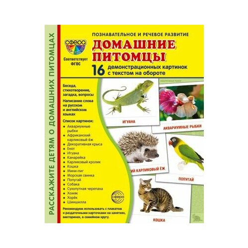 Демонстрационные картинки. Домашние питомцы. 16 демонстрационных картинок с текстом на обороте домашние питомцы 16 демонстрационных картинок с текстом