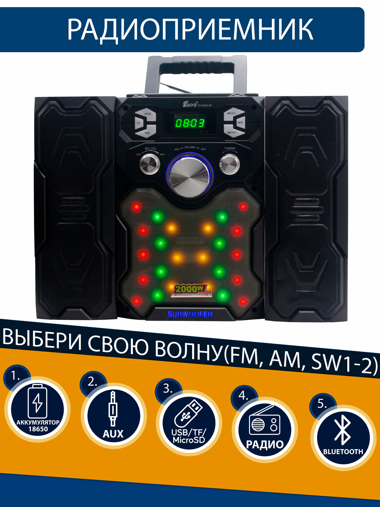 Радиоприемник EPE FP-8209 (USB/microUSB/Bluetooth) black