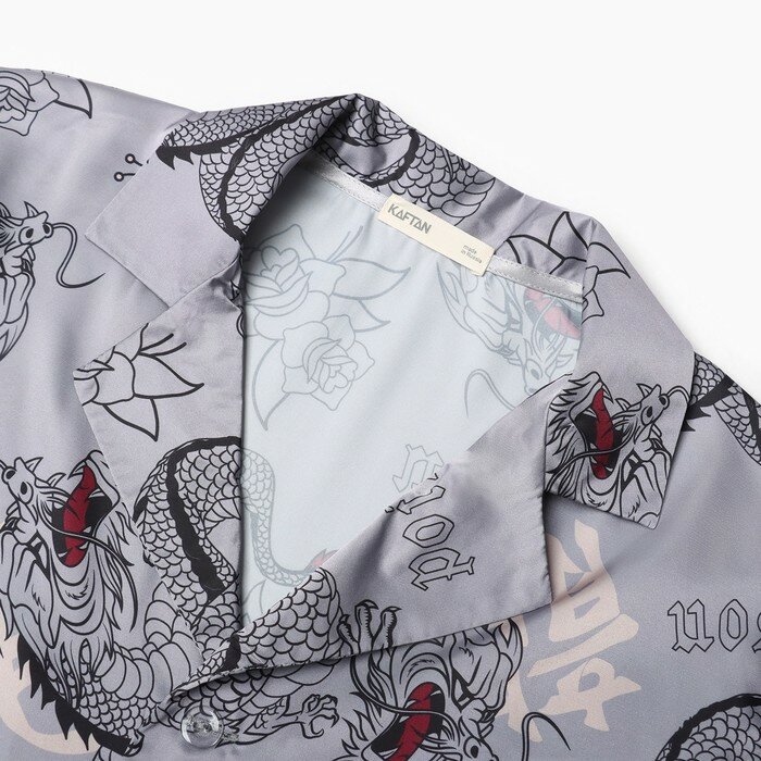 Пижама мужская (рубашка и брюки) KAFTAN "Дракон" размер 50, серый - фотография № 3