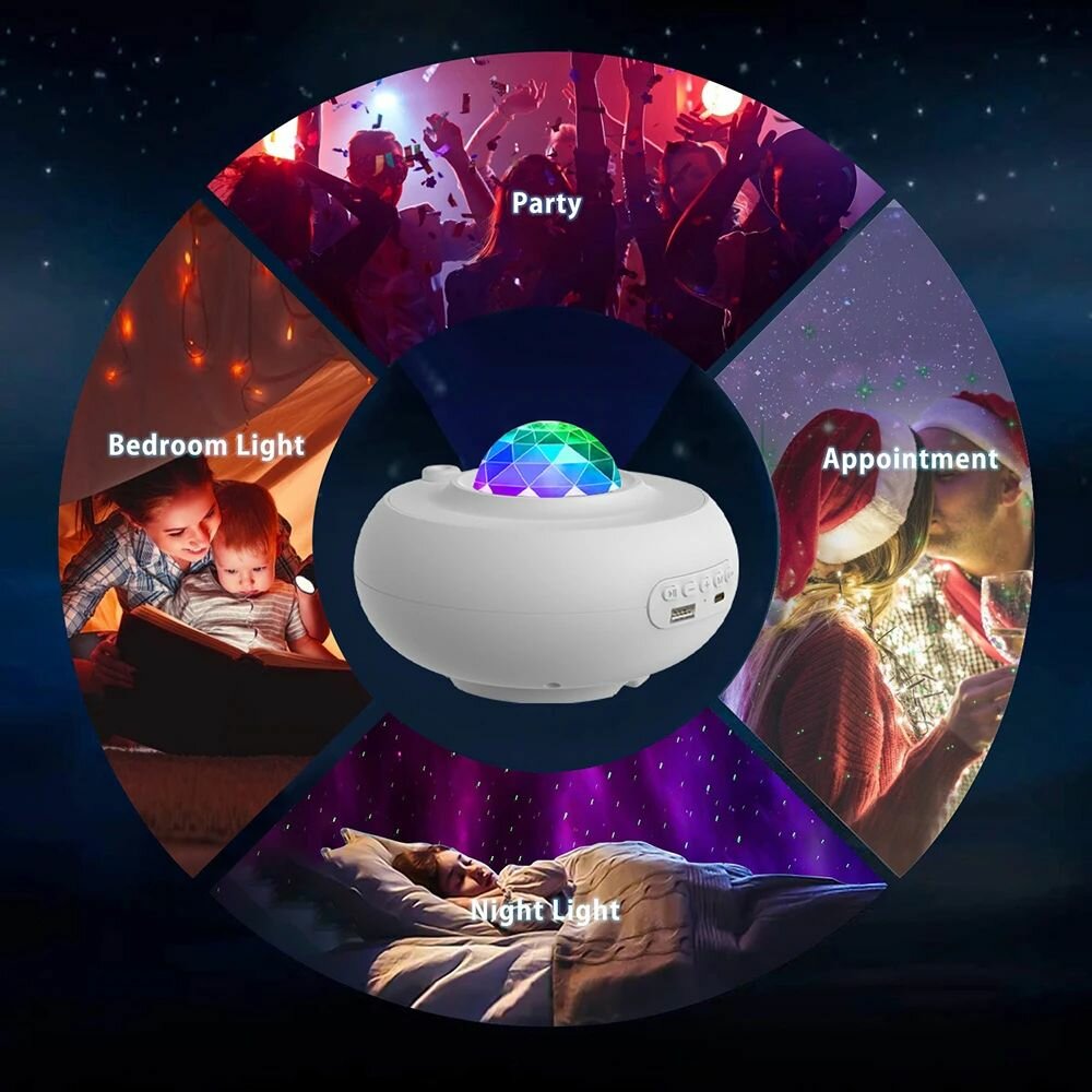 Ночник-проектор "Звездное небо с Bluetooth-колонкой и MP3-плеером/цвет белый