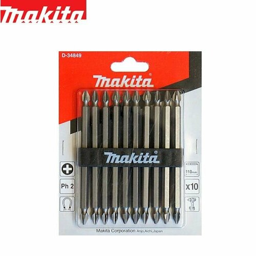 Бита магнитная двусторонняя MAKITA PH2 110 мм. E-form (MZ) 10 штук (D-34849)