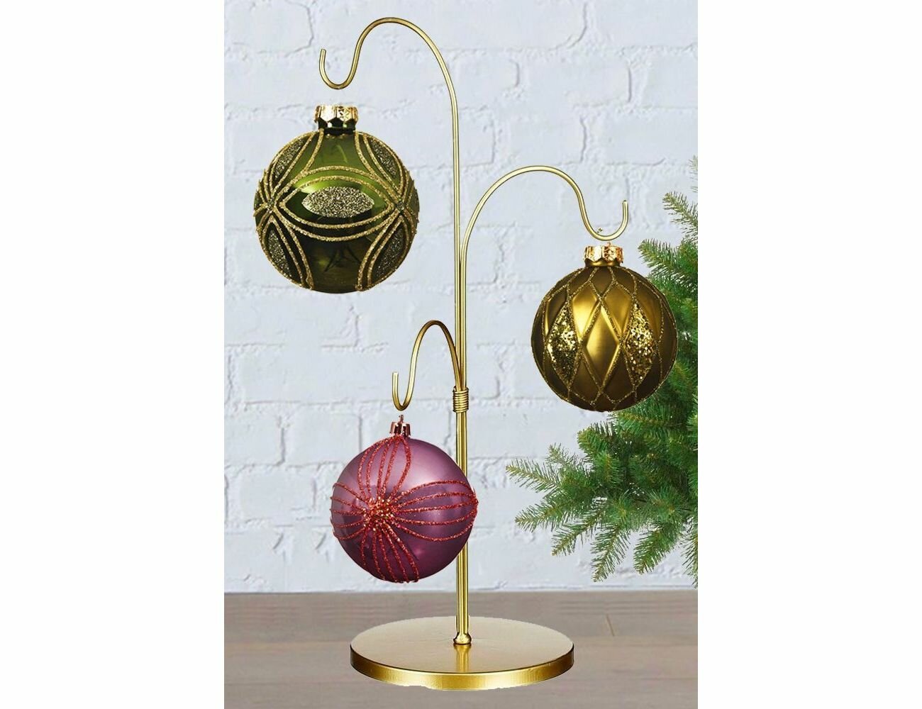 фото Подставка для трех ёлочных игрушек и сувениров паттэ, металл, золотая, 46 см, Edelman 1149113