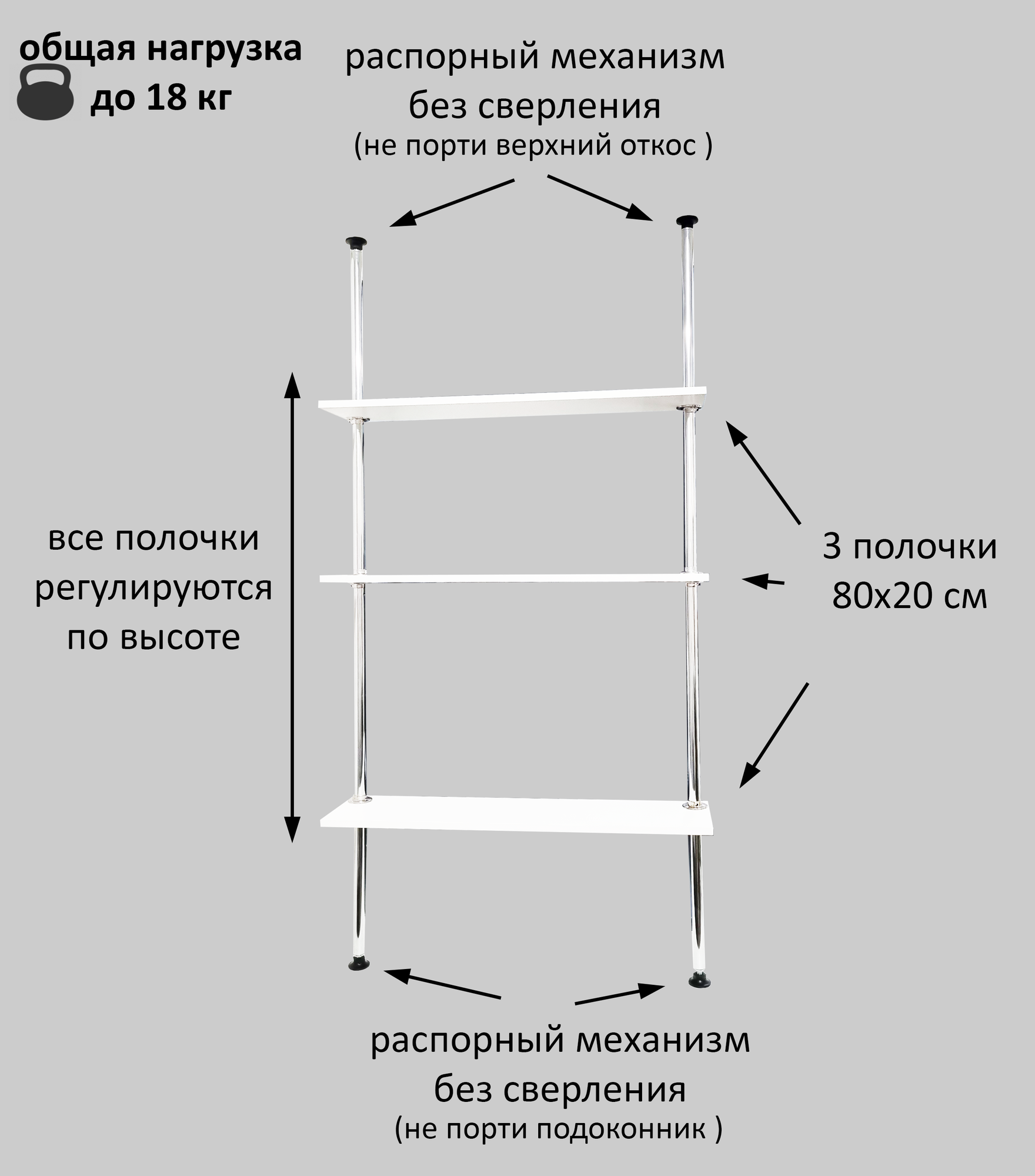 Стойка для цветов на окно. Высота 125-130 см. 3 полки 80х20 см, белый. - фотография № 4