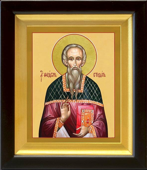 Преподобный Феодор Студит, игумен, икона в деревянном киоте 14,5*16,5 см