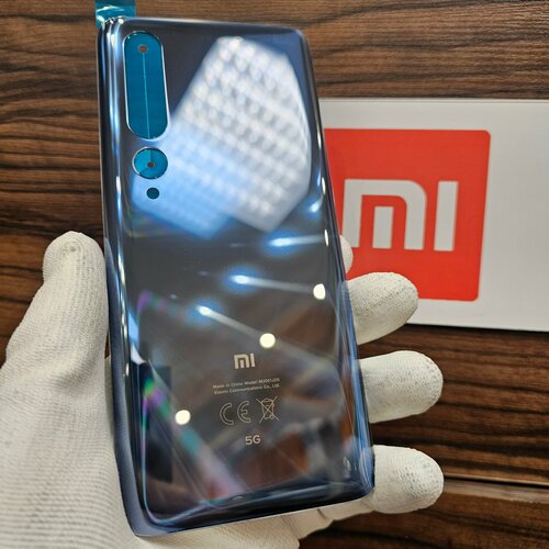 Крышка для Xiaomi Mi 10 - оригинальная задняя стеклянная панель (серо-синего цвета)