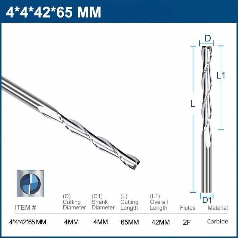 Фреза концевая двухзаходная XCAN, 4х42х65 мм