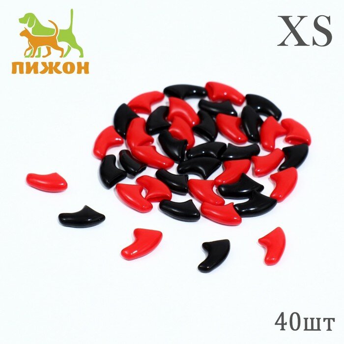 Когти накладные "Дуэт-Антицарапки" (40 шт), размер XS, чёрные-красные 9560192