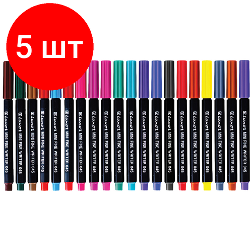 Комплект 5 шт, Набор капиллярных ручек Luxor Mini Fine Writer 045 20цв, 0.8мм, пластиковая банка