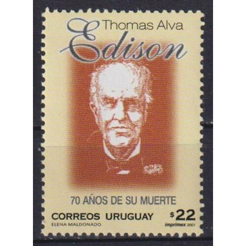 Почтовые марки Уругвай 2001г. 75 лет со дня смерти Томаса Альвы Эдисона Ученые MNH почтовые марки уругвай 2001г 125 лет телефону телефоны mnh