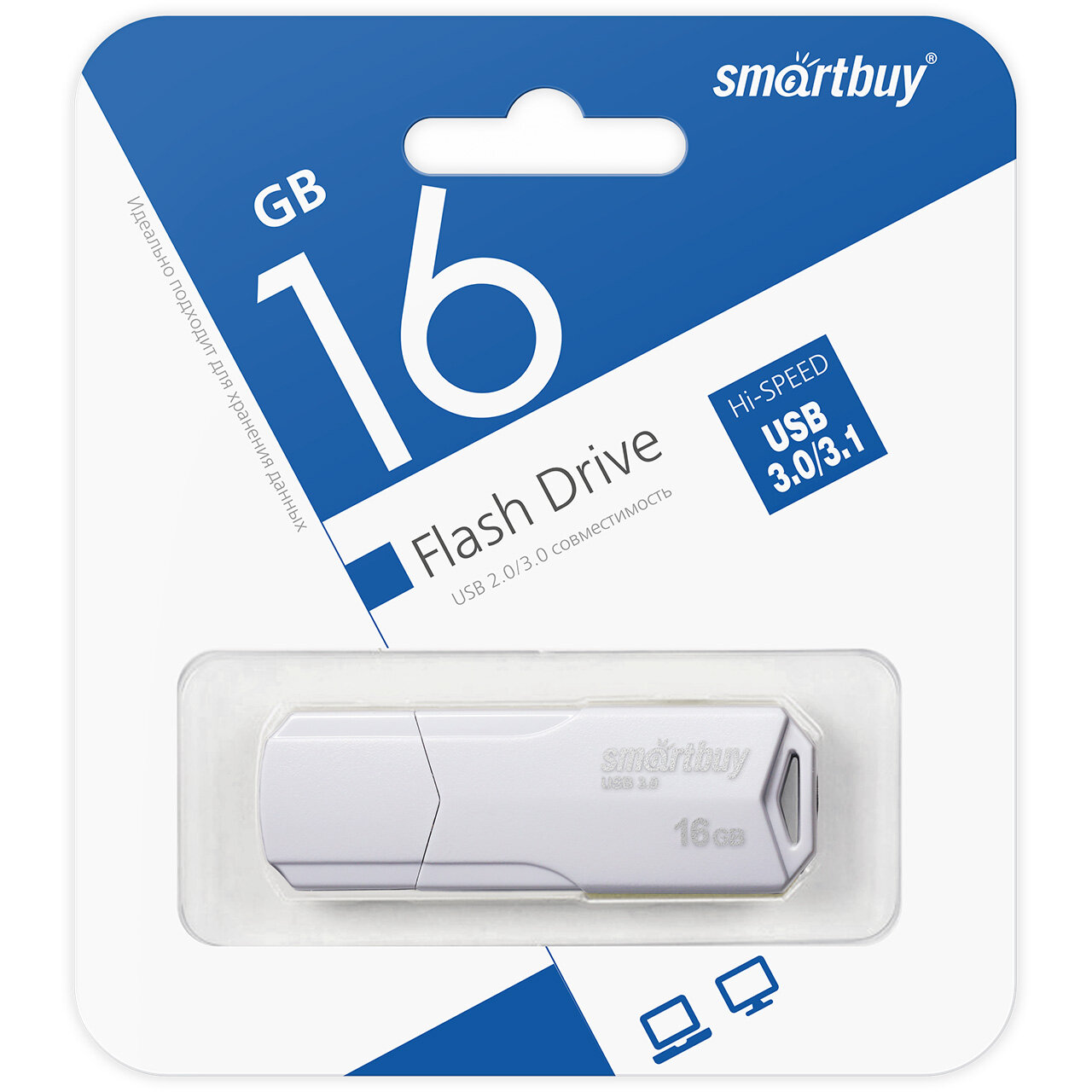 Флэш-память USB_ 16 GB Smartbuy CLUE White (SB16GBCLU-W3) USB3.0