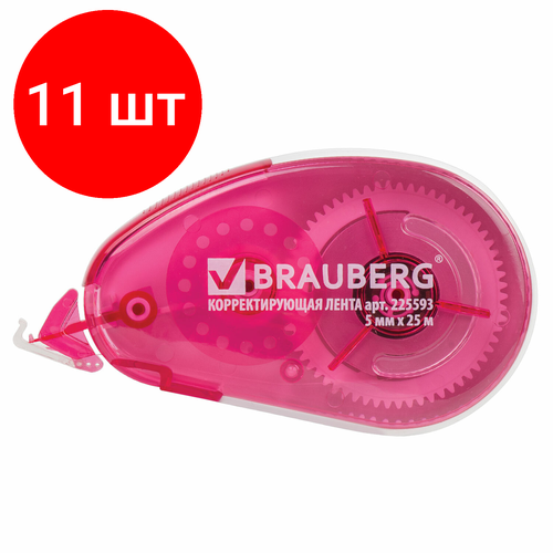 Комплект 11 шт, Корректирующая лента BRAUBERG Maxi, увеличенная длина 5 мм х 25 м, белый/красный корпус, блистер, 225593 комплект 30 шт корректирующая лента brauberg maxi увеличенная длина 5 мм х 25 м белый красный корпус блистер 225593