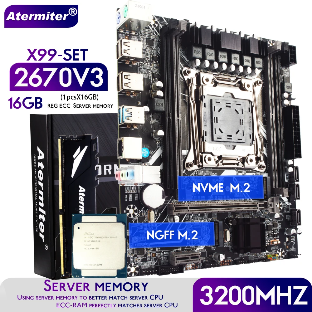 Комплект Atermiter X99 + Xeon E5 2670v.3 + DDR4 16Гб Atermiter 3200Mhz