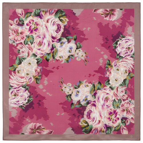 фото Платок павловопосадская платочная мануфактура,89х89 см, коричневый, розовый