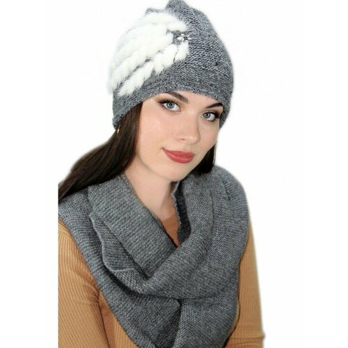 фото Комплект lemmex комплект "адельмия" шапка+шарф, размер 55-56, серый