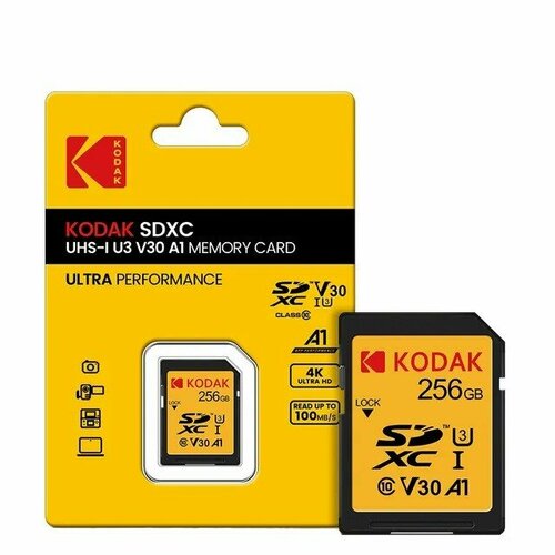 Карта памяти Kodak SDXC класс 10 UHS-1 U3 V30 A1 256 ГБ 4K