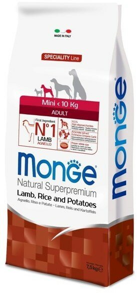 Monge Dog Speciality Mini корм для взрослых собак мелких пород ягненок с рисом и картофелем 7,5 кг