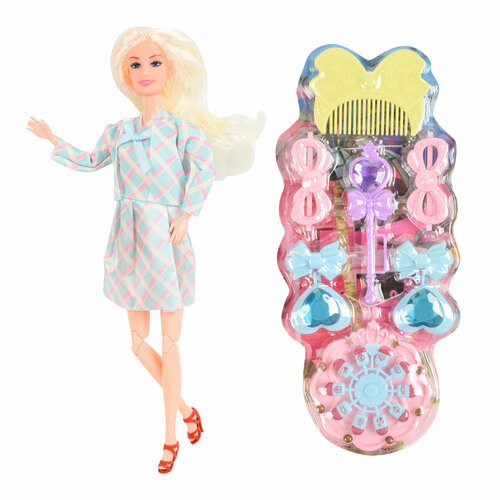 Шарнирная кукла тип Барби/ заколки и расчески/голубой