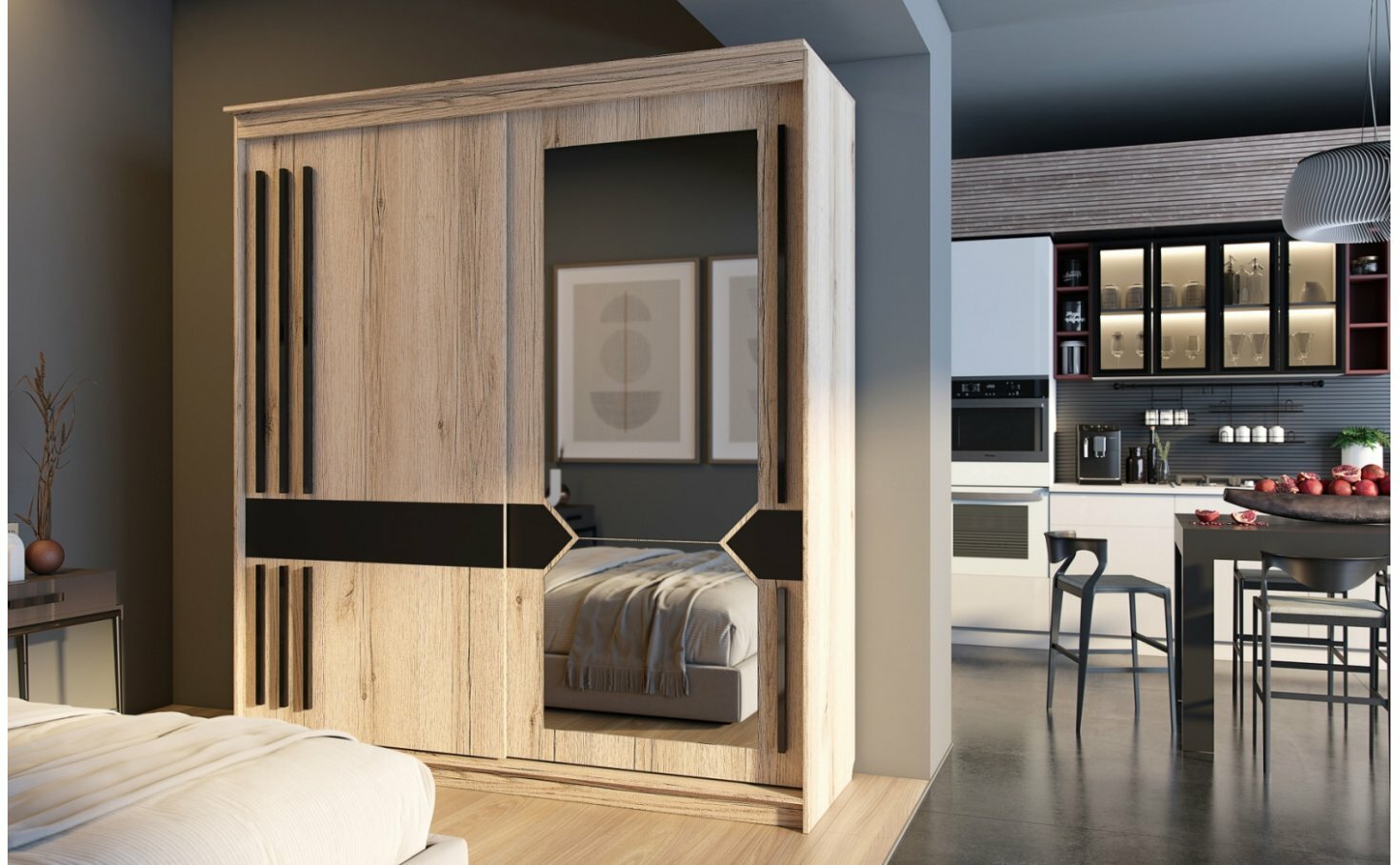 фото Шкаф-купе №25 2,0 м с декором Блэк - 2000 мм, Делано/Лакобель/Черный матовый