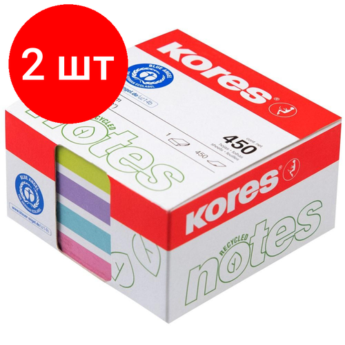 Комплект 2 штук, Стикеры Kores CUBO пастельный бум. для зам. 75х75 450л в карт кор 4цв 47463