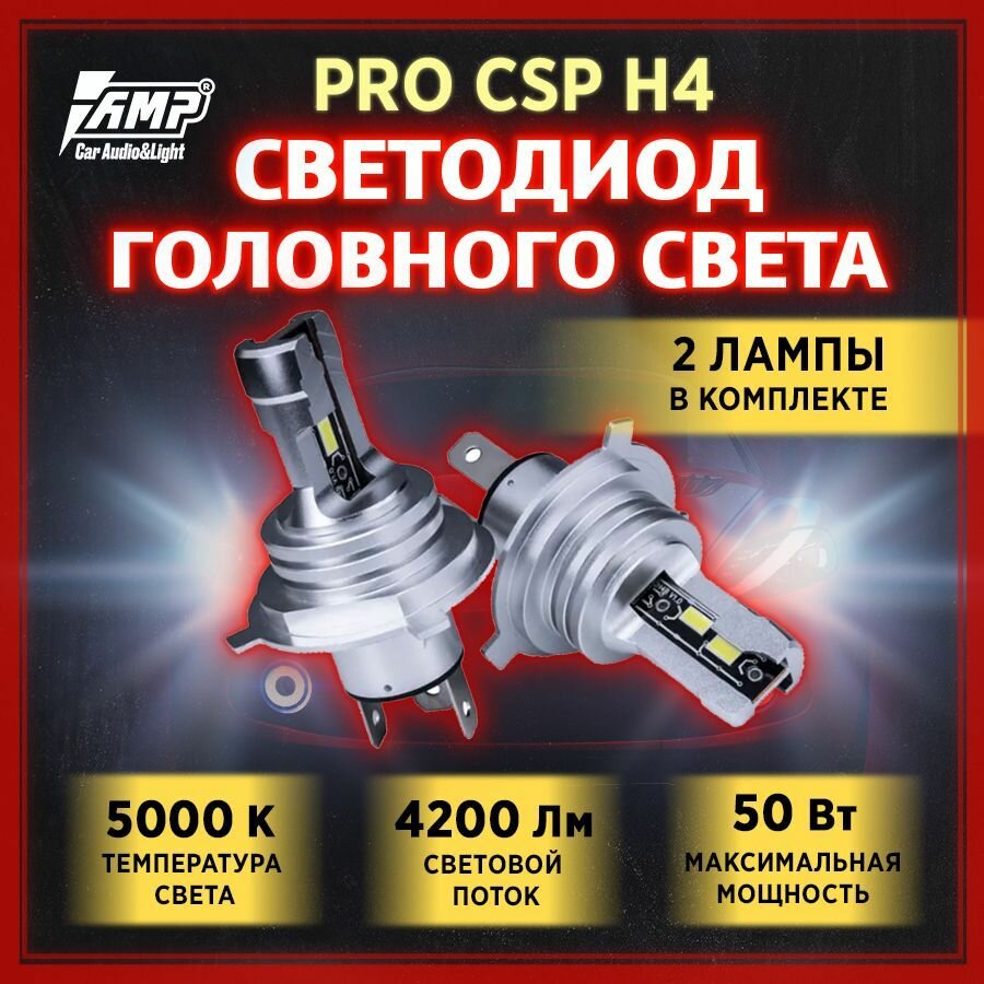 фото AMP Лампы светодиодные автомобильные LED в фары PRO CSP H4