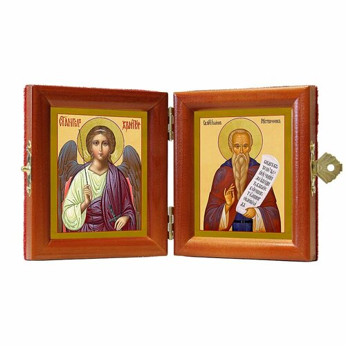 Складень именной Преподобный Иоанн Лествичник - Ангел Хранитель, из двух икон 8*9,5 см
